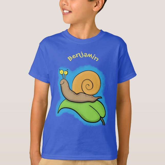 Cute, lycklig snigel på tecknaden löv t shirt (Framsida)