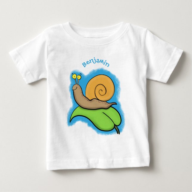 Cute, lycklig snigel på tecknaden löv t shirt (Framsida)