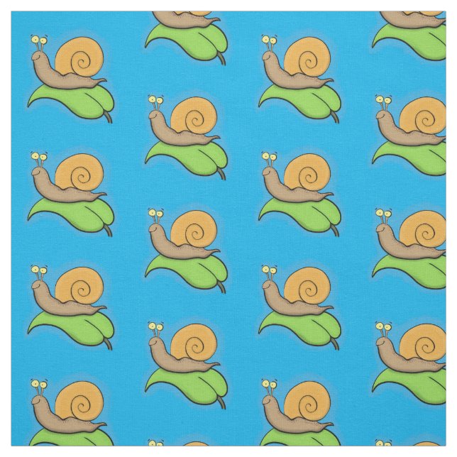 Cute, lycklig snigel på tecknaden löv tyg (Provkarta)