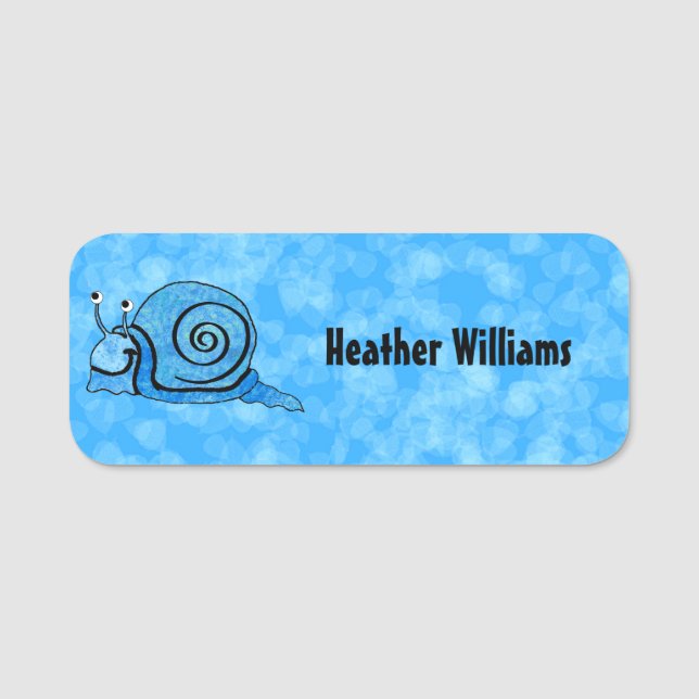 Cute Lycklig Snigel Tie Dye Blue Snäcka på Aqua Namnbricka (Framsida)