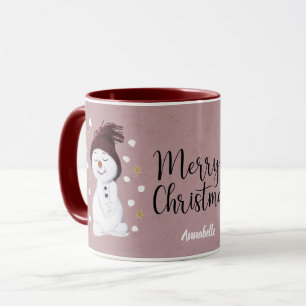 Cute Lycklig Snögubbar Rosa Juli Helgdag Mugg