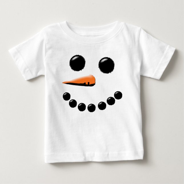 Cute Lycklig Snögubbe Ansikte Festive Helgdag Jula Tee Shirt (Framsida)