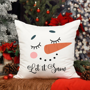 Cute Lycklig Snögubbe Ansikte Låt det snöa Helgdag Kudde
