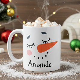 Cute Lycklig Snögubbe Ansikte Personlig Helgdag Kaffemugg