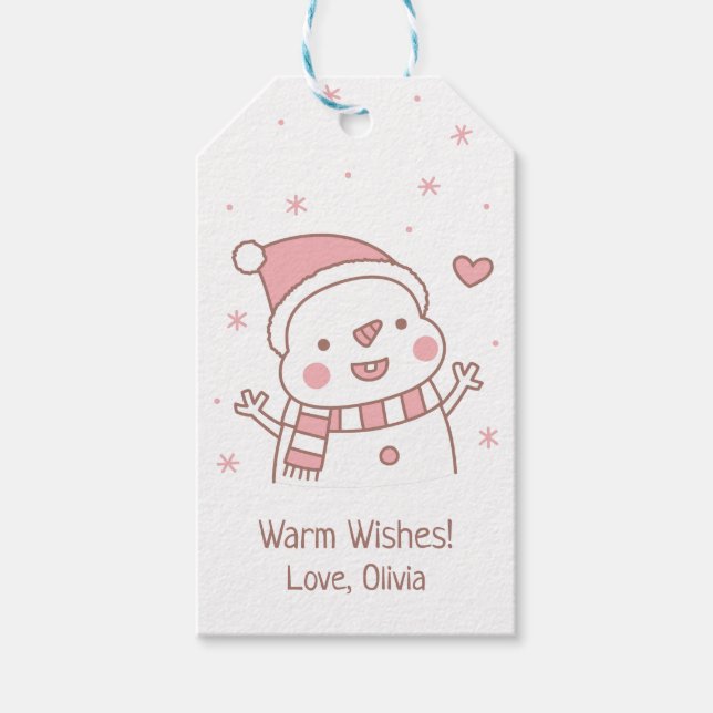 Cute Lycklig Snögubbe Doodle, Personligen jul Presentetikett (Framsidan)