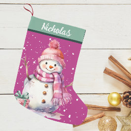 Cute Lycklig Snögubbe med present åt dig Liten Julstrumpa