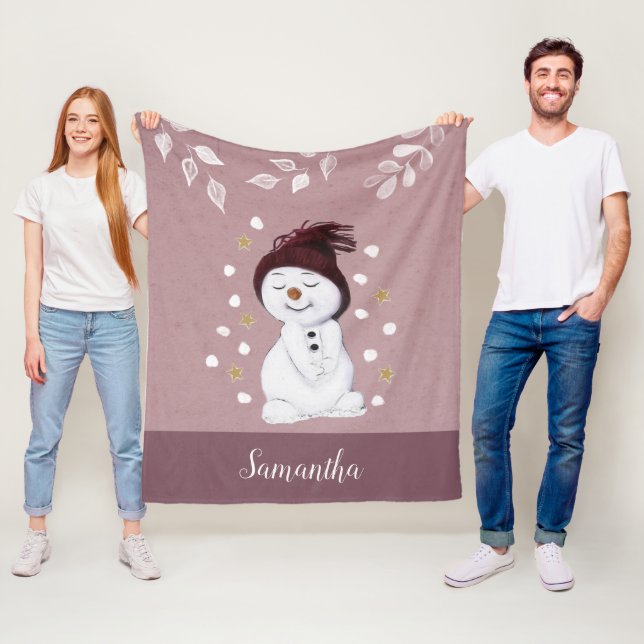 Cute Lycklig Snögubbe Rosa - Helgdag Fleecefilt (På plats)