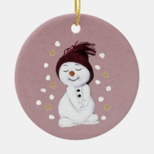 Cute Lycklig Snögubbe Rosa - Helgdag Julgransprydnad Keramik