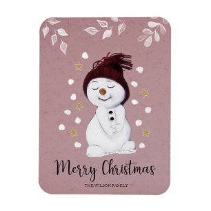 Cute Lycklig Snögubbe Rosa - Helgdag Magnet