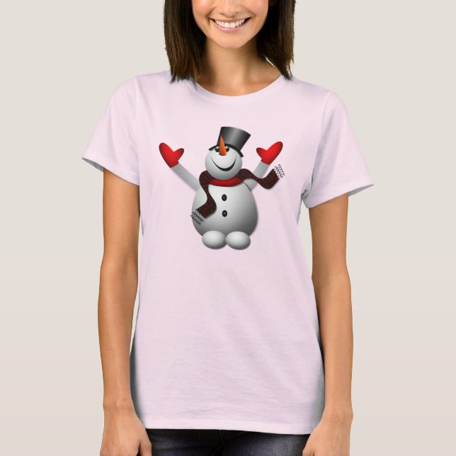 Cute Lycklig Snögubbe T-shirt (Framsida)