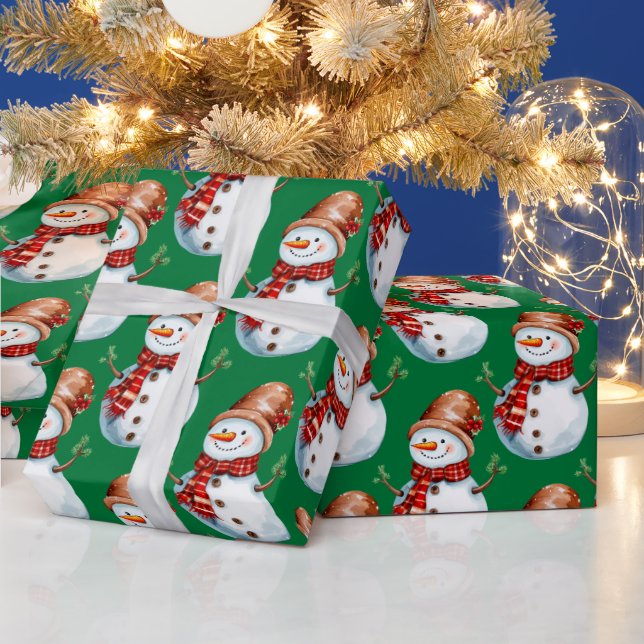 Cute Lycklig Snögubbe Watercolor Mönster Presentpapper (Helgdagar)