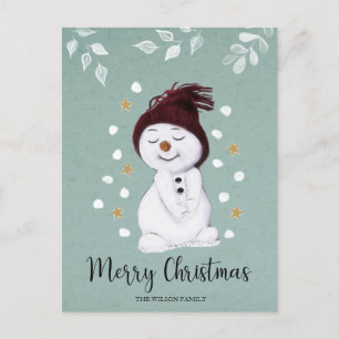 Cute Lycklig Snögubbe Winter Blue jul Helg Vykort
