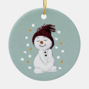 Cute Lycklig Snögubbe Winter Blue jul Julgransprydnad Keramik