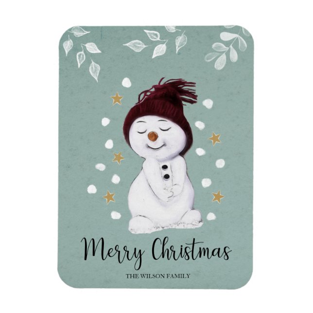 Cute Lycklig Snögubbe Winter Blue jul Magnet (Vertikal)