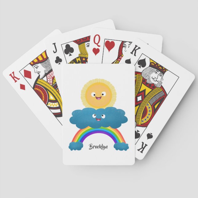 Cute lycklig sol molnregnbåge tecknad casinokort (Baksidan)