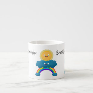 Cute lycklig sol molnregnbåge tecknad espressomugg