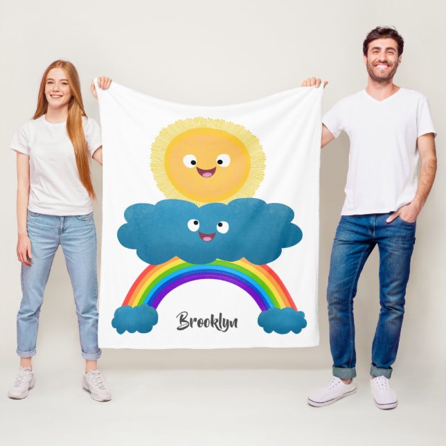 Cute lycklig sol molnregnbåge tecknad fleecefilt (På plats)