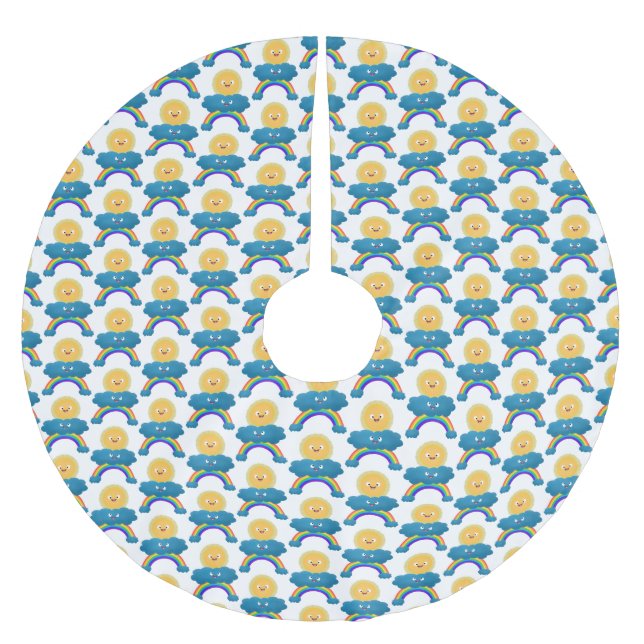 Cute lycklig sol molnregnbåge tecknad julgransmatta borstad polyester (Framsidan)