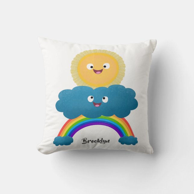 Cute lycklig sol molnregnbåge tecknad kudde (Framsida)