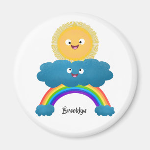 Cute lycklig sol molnregnbåge tecknad magnet