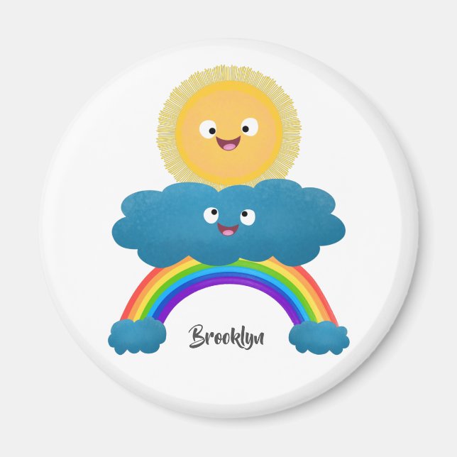 Cute lycklig sol molnregnbåge tecknad magnet (Framsidan)