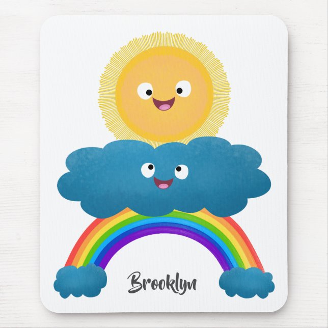 Cute lycklig sol molnregnbåge tecknad musmatta (Framsidan)