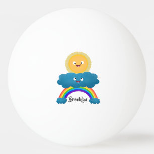 Cute lycklig sol molnregnbåge tecknad pingisboll