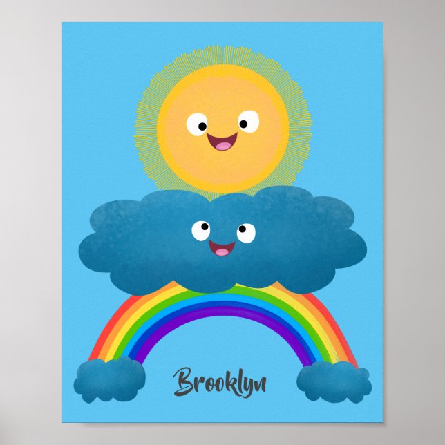 Cute lycklig sol molnregnbåge tecknad poster (Framsidan)