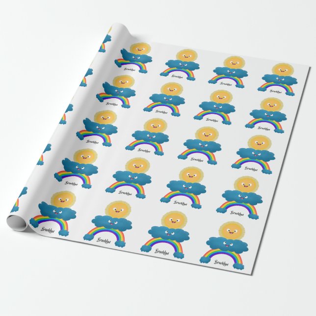 Cute lycklig sol molnregnbåge tecknad presentpapper (Utrullad)