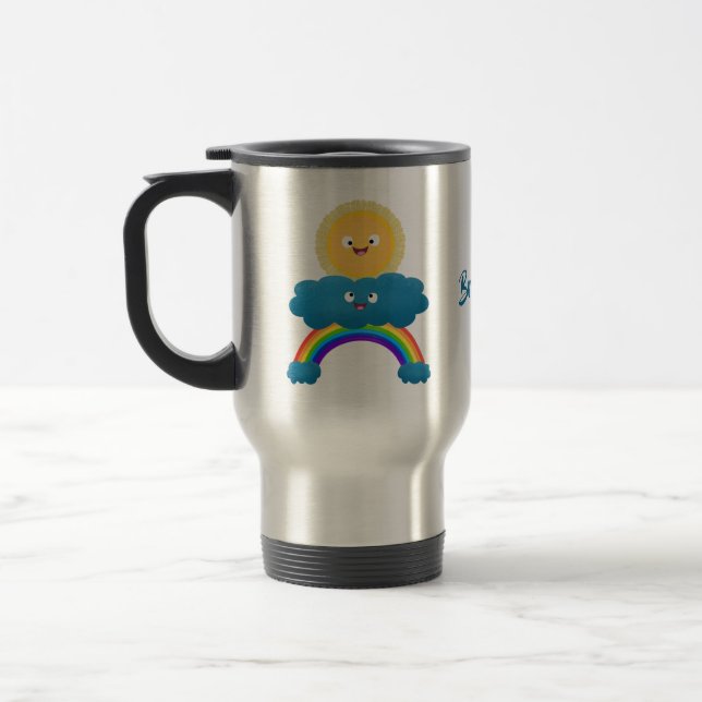 Cute lycklig sol molnregnbåge tecknad resemugg (Vänster)