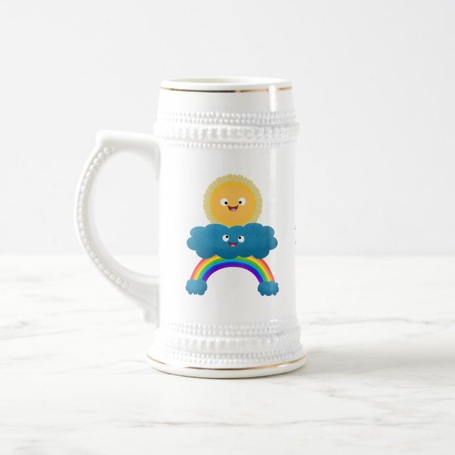 Cute lycklig sol molnregnbåge tecknad sejdel (Vänster)