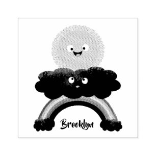 Cute lycklig sol molnregnbåge tecknad stämpel