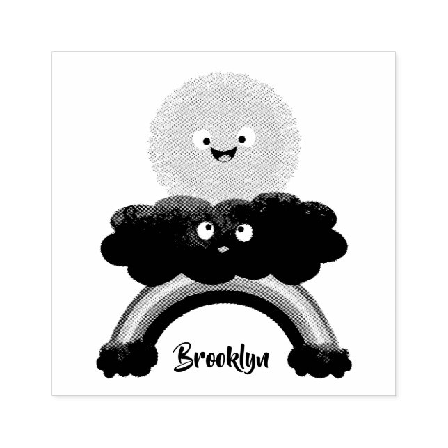 Cute lycklig sol molnregnbåge tecknad stämpel (Tryck)