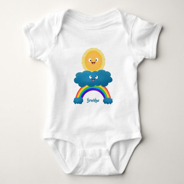 Cute lycklig sol molnregnbåge tecknad t shirt (Framsida)