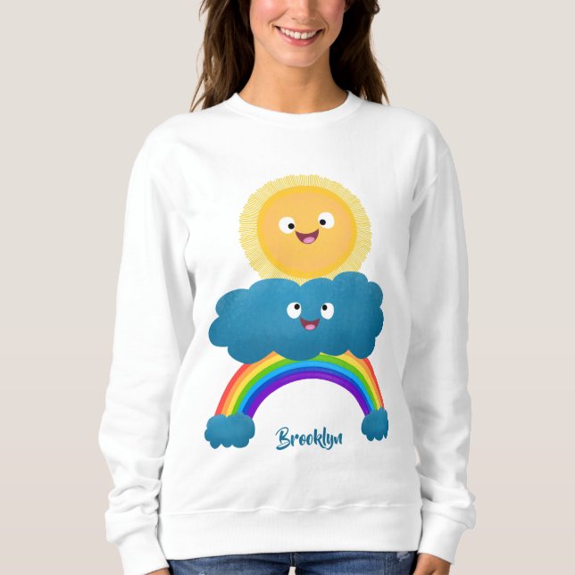 Cute lycklig sol molnregnbåge tecknad t shirt (Framsida)
