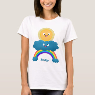 Cute lycklig sol molnregnbåge tecknad t shirt