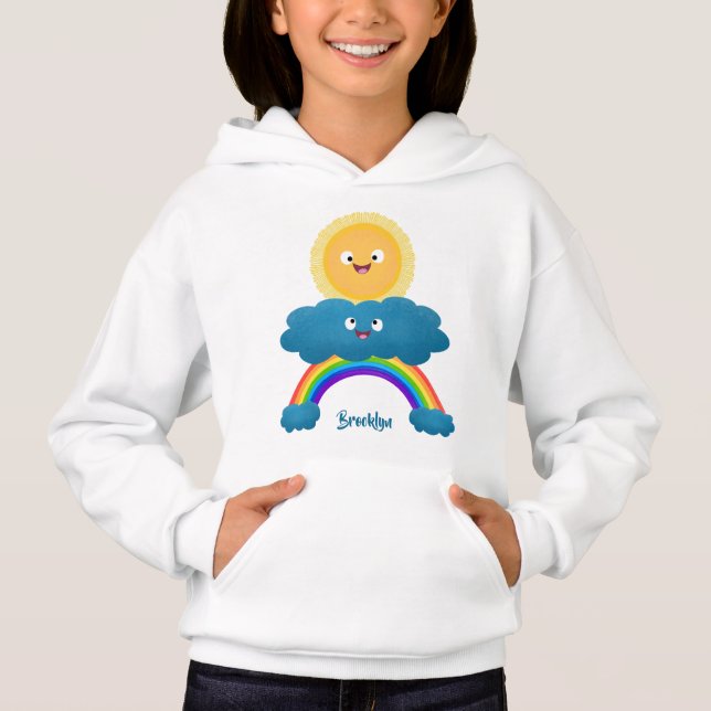 Cute lycklig sol molnregnbåge tecknad t shirt (Framsida)
