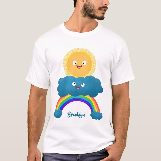 Cute lycklig sol molnregnbåge tecknad t shirt (Framsida)
