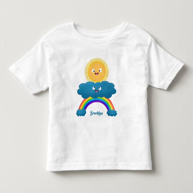 Cute lycklig sol molnregnbåge tecknad t shirt (Framsida)