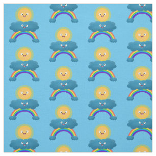 Cute lycklig sol molnregnbåge tecknad tyg