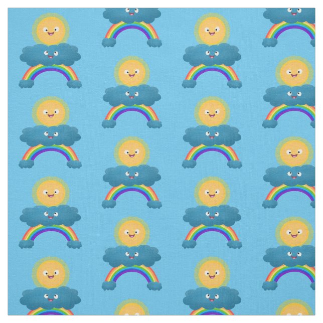 Cute lycklig sol molnregnbåge tecknad tyg (Provkarta)