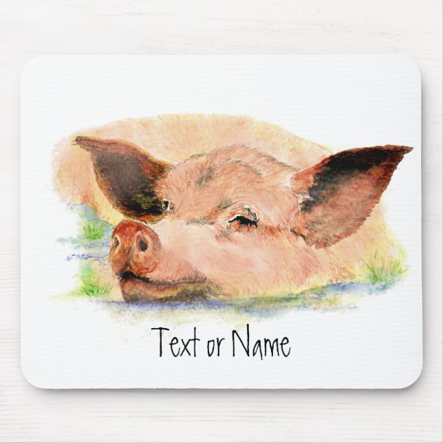 Cute Lycklig som Gris i Lera, Farm Animal, Humor Musmatta (Framsidan)