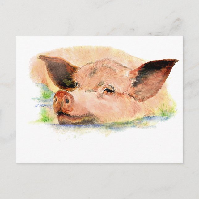 Cute Lycklig som Gris i Lera, Farm Animal, Humor Vykort (Framsida)
