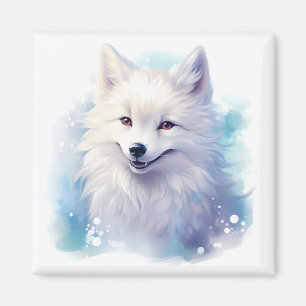 Cute Lycklig som leker arktiskt räv på Snöblått Magnet