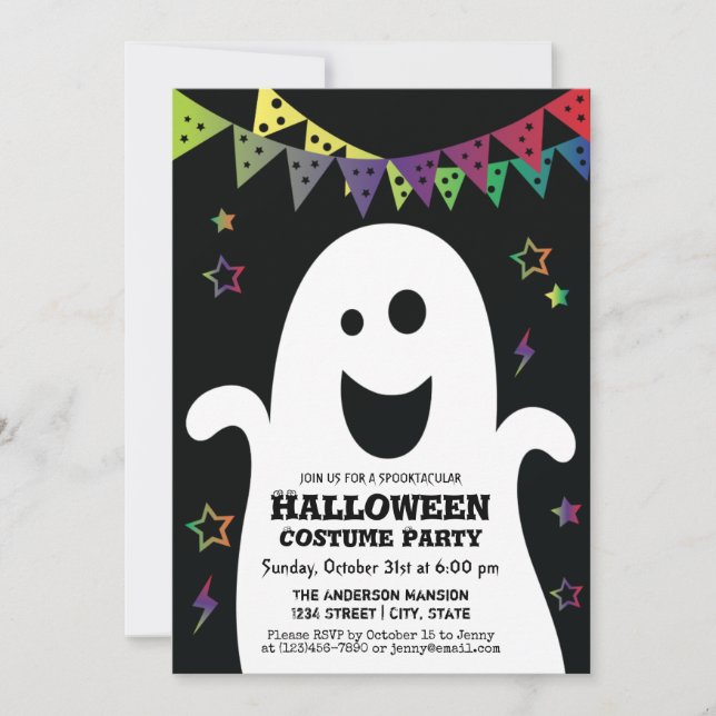 Cute Lycklig Spooky Ghost Halloween Costume Party Inbjudningar (Framsida)