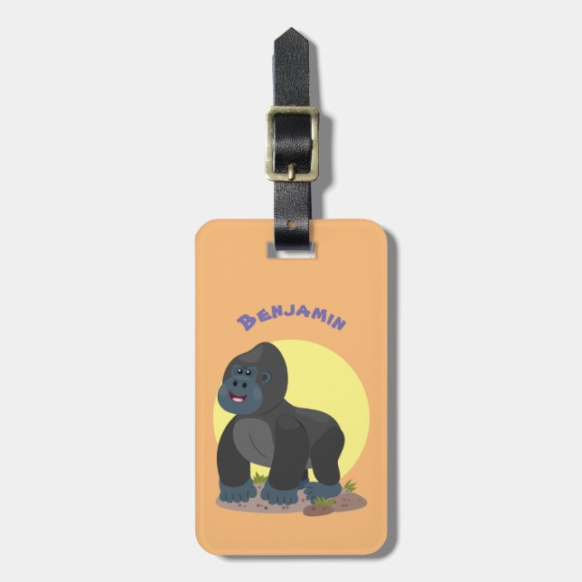 Cute lycklig stor gorilla-tecknad bagagebricka (Vertikal Framsida)