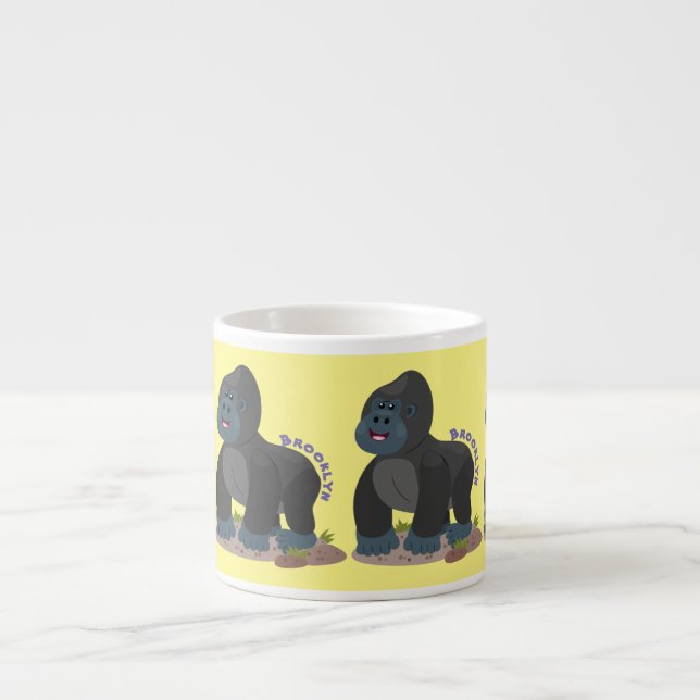 Cute lycklig stor gorilla-tecknad espressomugg (Framsidan)