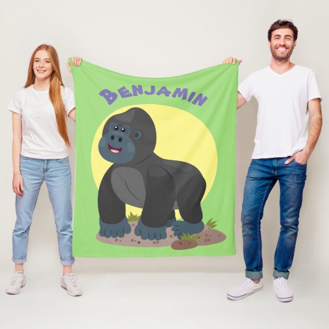 Cute lycklig stor gorilla-tecknad fleecefilt (På plats)
