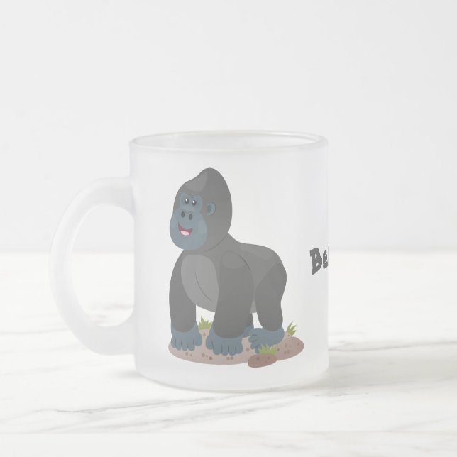 Cute lycklig stor gorilla-tecknad frostad glasmugg (Vänster)
