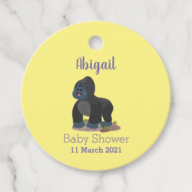 Cute lycklig stor gorilla-tecknad gåvor etiketter (Framsida)
